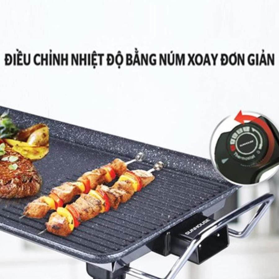 Bếp nướng điện không khói mini bbq SUNHOUSE SHD4607, Tặng kèm chổi quét dầu ăn+Que xiên đồ nướng - BH 12 tháng