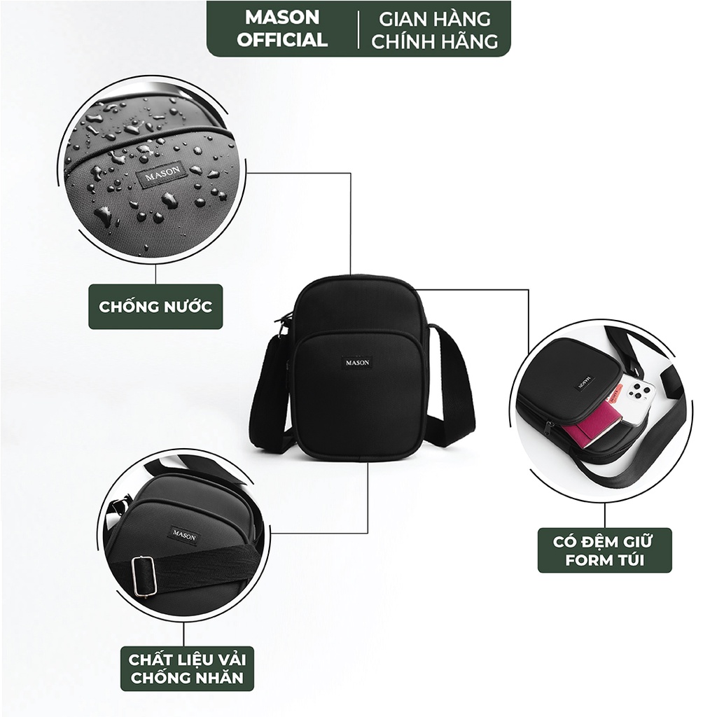 Túi đeo chéo nam nữ unisex Slim Bag nhỏ gọn cao cấp vải Oxford chống nước thương hiệu MASON - M12