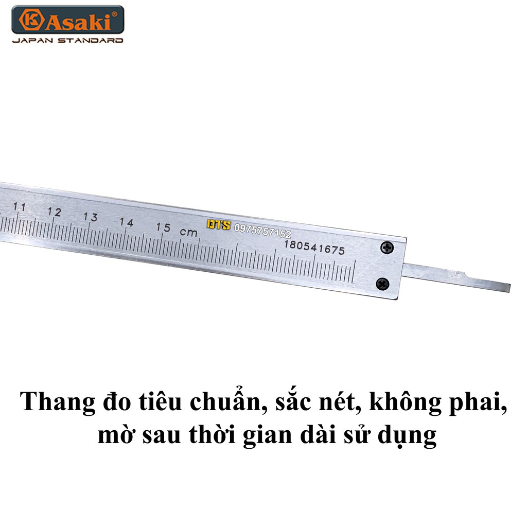 Thước cặp cơ khí Inox Asaki , độ chính xác cao, dung sai 0.02mm (Thước kẹp cơ Asaki) - Chính hãng