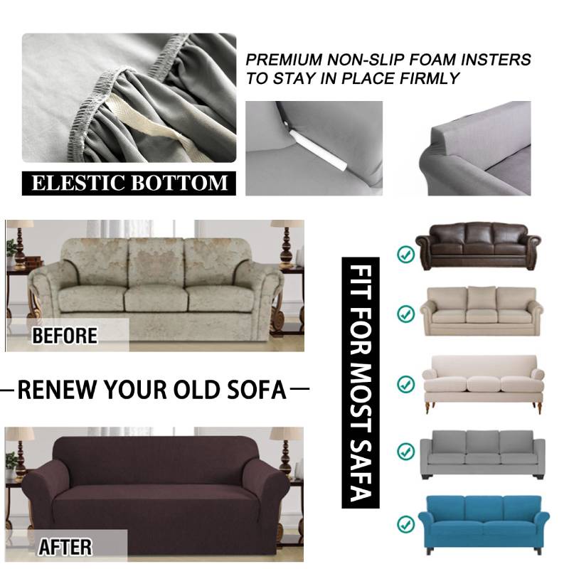 Vỏ Bọc Ghế Sofa 1 / 2 / 3 / 4 Chỗ Ngồi Hình Chữ L Màu Trơn Co Giãn Chống Thấm Nước Trang Trí Phòng Khách