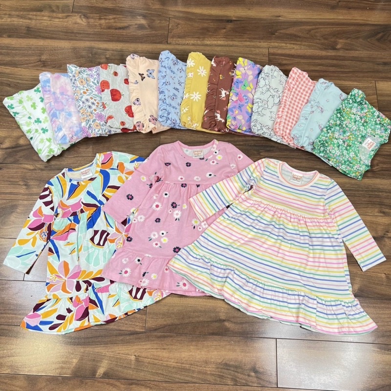 váy dài tay 3 tầng bé gái cotton (10-20kg)