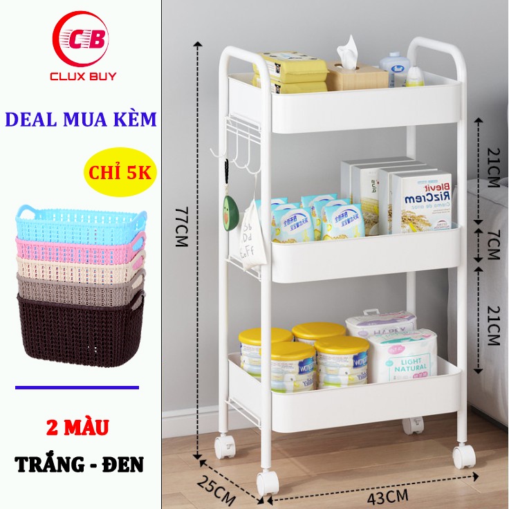 Kệ đa năng 3 tầng để đồ bằng sắt nhập khẩu siêu bền, kệ xe đẩy spa có bánh xe mẫu không gấp gọn