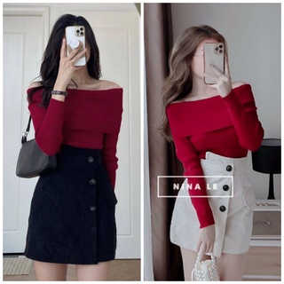 Set áo bẹt vai đỏ + cv nhung