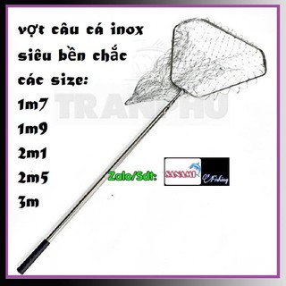 Vợt vớt cá inox 1m7 đến 3m dạng vuông xl01- full inox siêu bền, cứng, tải cá tốt, vợt xúc cá