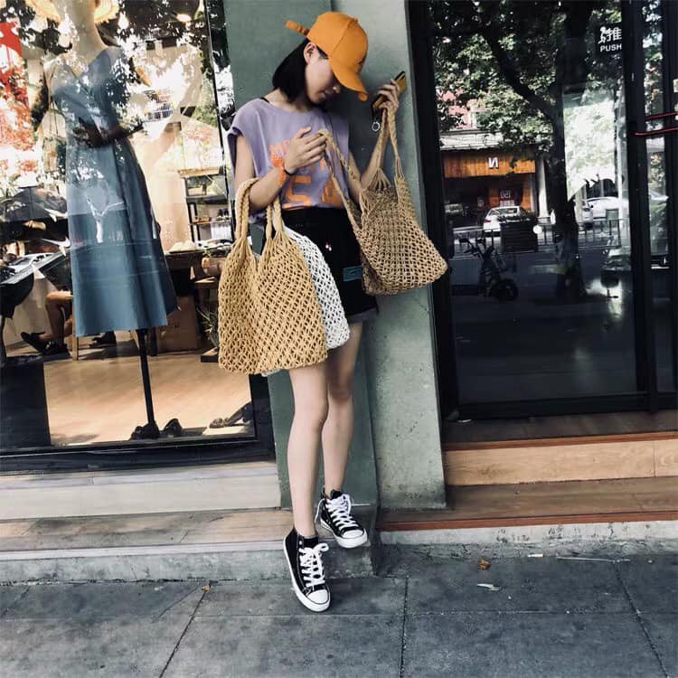 Túi Cói Đan Lưới Size To Sợi Cotton