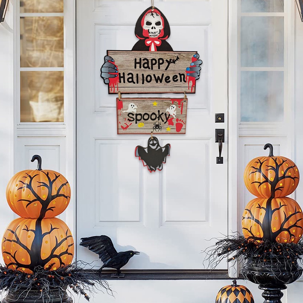 Biển Hiệu Treo Cửa Bằng Gỗ In Họa Tiết Halloween Trang Trí Nhà Cửa