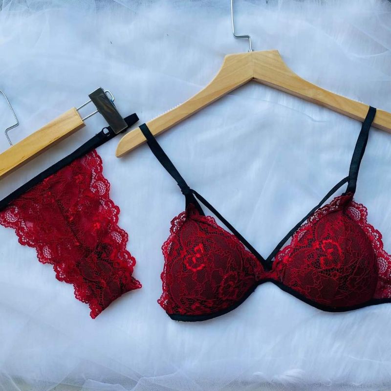 Đồ lót ren cao cấp👙 FREESHIP 👙 Bộ đồ lót Bralette đỏ họa tiết có mút mỏng hàng thiết kế cao cấp đường may tỉ mỉ