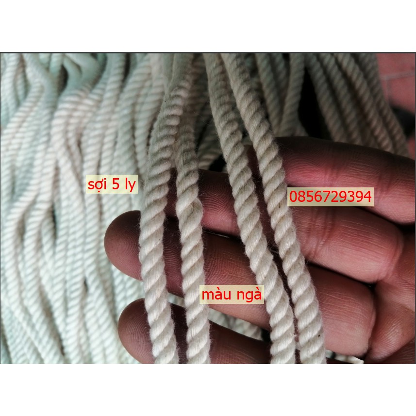 Dây thừng macrame se cotton, dây thừng trang trí dây 5mm màu ngà