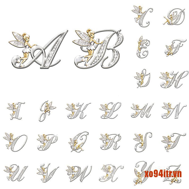 XOITR  New Metal Crystal English Letter Word Brooch Women Elf Angel Shirt Lapel P