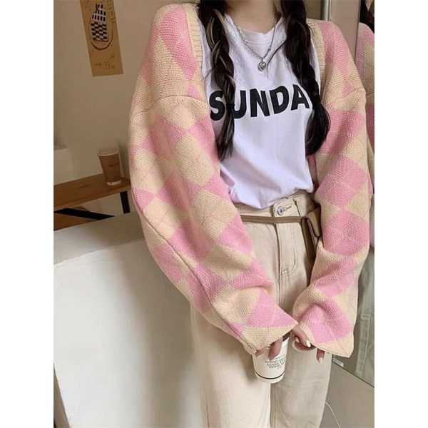 Áo len Cardigan kẻ caro dáng ngắn 💒