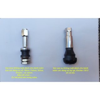 Van Inox và Van cao su không ruột (van ko săm) chất lượng cao, bắt ốc bên trong dành cho bánh mâm, giá 1 cái.