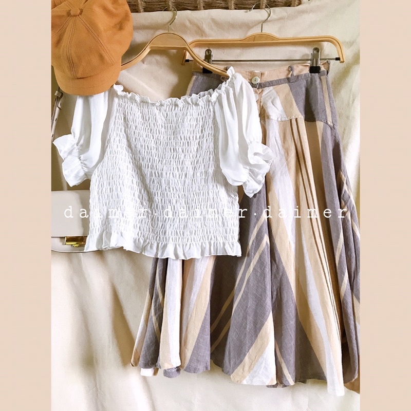 ÁO SMOCKING PHỐI CHIFFON - CHÂN VÁY LINEN CÀI NÚT - QUẦN ÁO SI