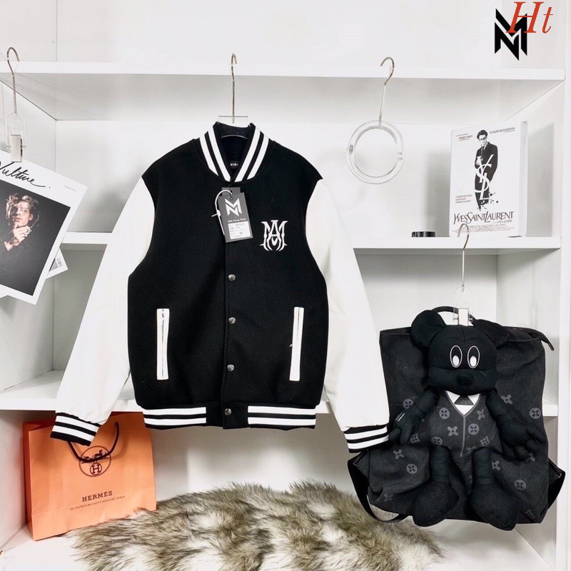 Áo bomber cúc bấm phối tay họa tiết chữ M  móng vuốt/ Áo khoác  nam nữ form rộng unisex