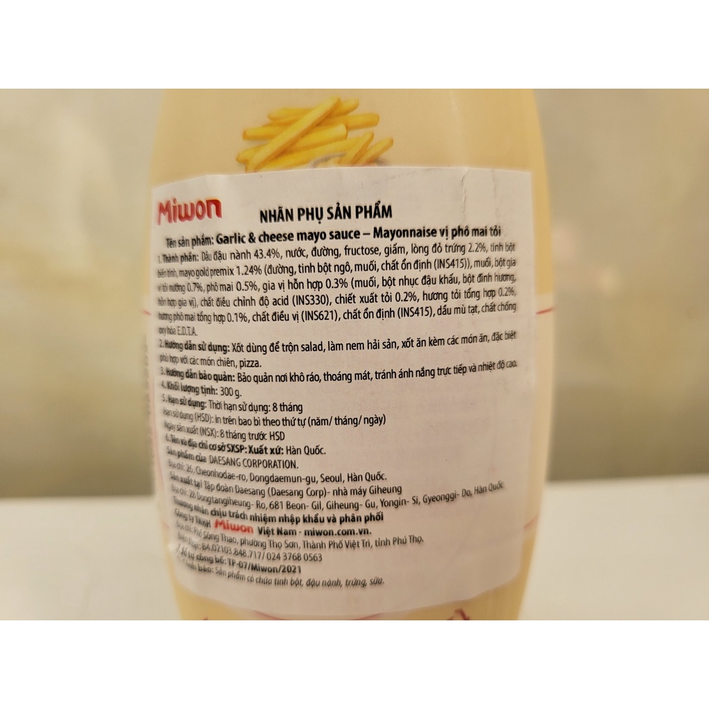 [300g – NẮP HỒNG] XỐT MAYONNAISE VỊ PHÔ MAI TỎI Daesang [Korea] MIWON Garlic Cheese Mayo Sauce (alc-hk)