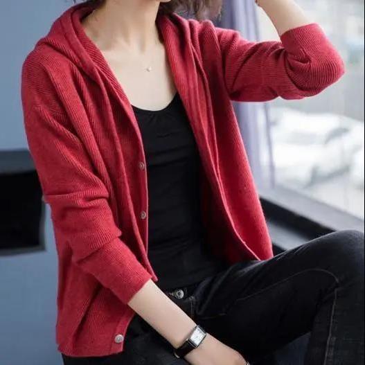 Áo Khoác Cardigan Dệt Kim Mỏng Có Mũ Trùm Thiết Kế Trẻ Trung Cho Nữ