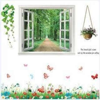 Decal Combo cửa sổ hoa bướm
