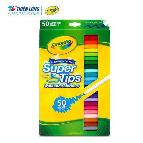 Bộ 50 màu bút lông nét mảnh - nét đậm có thể rửa được Crayola Supertips Washable Marker