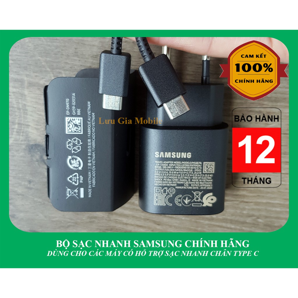 Bộ sạc nhanh Samsung Galaxy 25W chính hãng Note 10 Note 20 A71, A70, A80, A90, S20, S20FE S20+, S20 Ultra