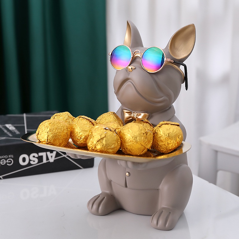 Tượng Chó Bulldog, Khay Đựng Chìa Khóa Trang Trí Nhà Cá Tính Sang Trọng