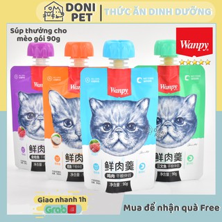 Combo 4/8 tuýp Súp thưởng tươi 90g Wanpy nắp vặn cho mèo tinh nghịch