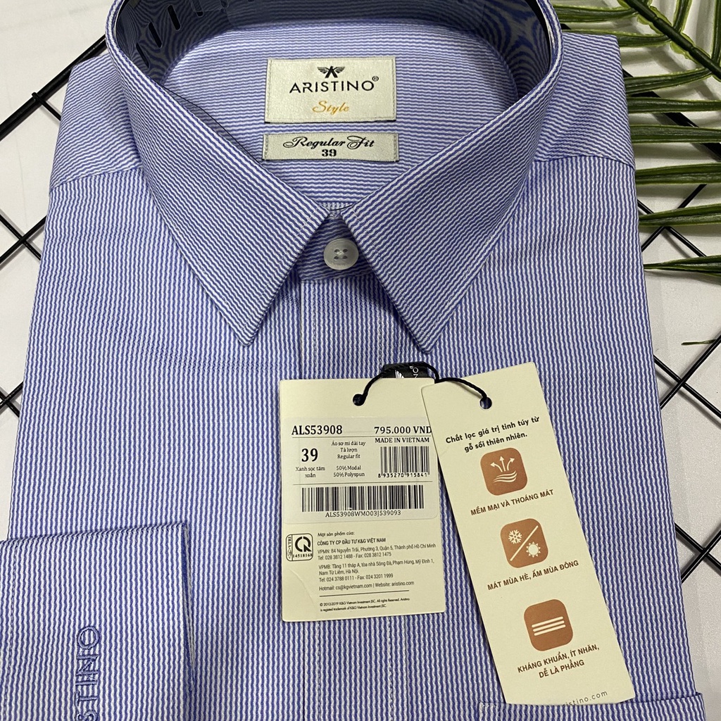 Sơ Mi Dài Tay Aristino  ALS53908 Regular chất sợi Sồi cực mát, thấm hút mồ hôi tốt có 38/39/40/42/42