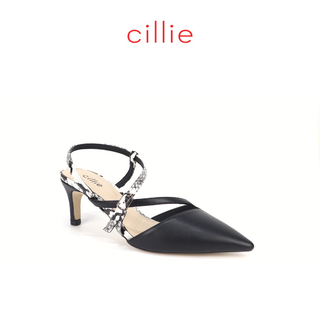 Giày sandal nữ thời trang bít mũi hở hậu quai chéo gót trụ cao 5cm Cillie 1012a