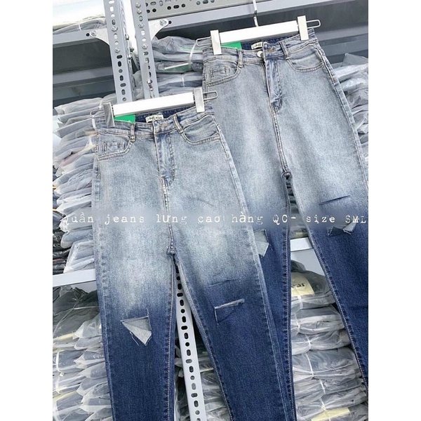 Quần jeans loang rách 3 cạp cao hàng đẹp dáng chuẩn, quần bò dãn sịn