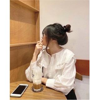 Áo sơ mi ren phong cách retro cka811, kiểu áo babydoll bèo cổ sen tay bồng sang chảnh đậm chất tiểu thư