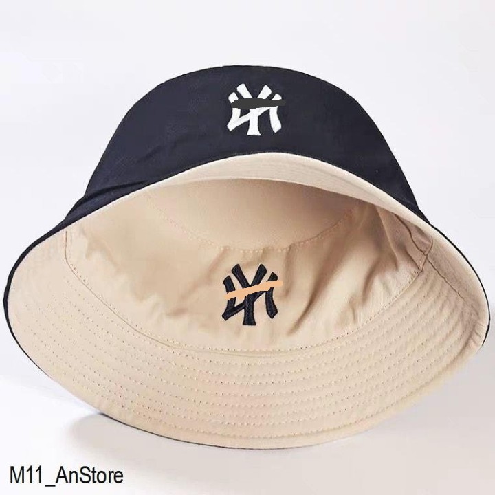 Mũ bucket NY, nón tròn rộng vành hai mặt form unisex nam nữ đội đẹp chất kaki nhung nhiều mà - N11