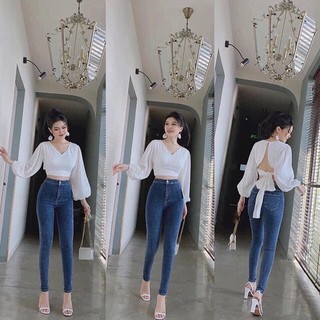 quần bò ôm trơn cạp cao