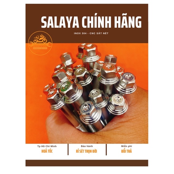 Ốc inox SALAYA MẪU THÁI V2 kích thước 6ly đủ size lắp lóc máy, ốc pô, cạt te, dàn áo các dòng xe