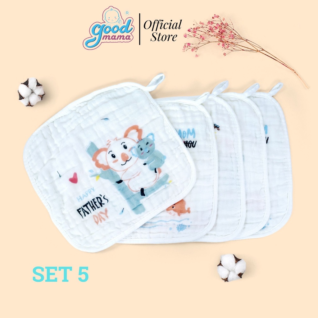 Khăn Sữa Goodmama 6 Lớp MUSLIN SET 5 Khăn 30x30 cm