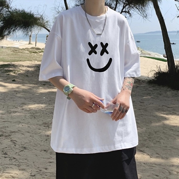 Áo thun unisex tay lỡ form rộng , áo phông nam nữ form rộng chất cotton mát mịn thấm hút mồ hôi in hình mặt cười DH005
