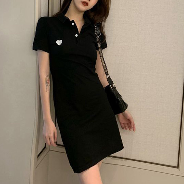 Summer Shirt Dresses Fashion Trend Short-Sleeved Women Dress Polo Collar Heart Embroidered Dress Casual Straight Female Dress