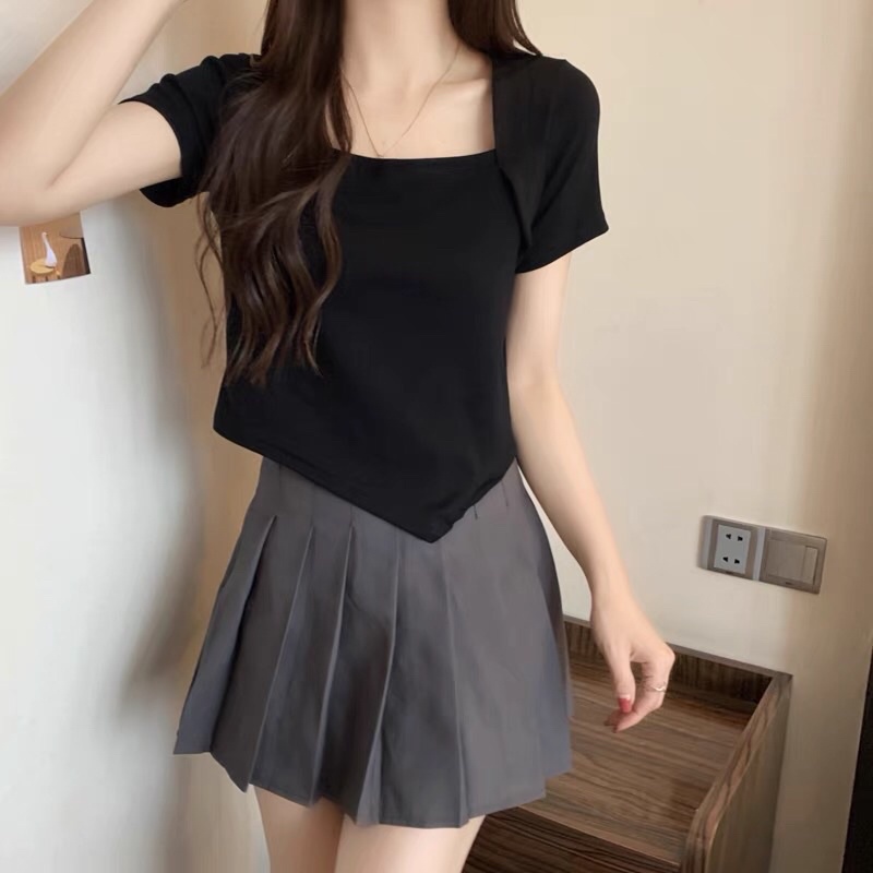 ÁO CỔ VUÔNG LAI NHỌN, áo Croptop cổ U thiết kế độc đáo