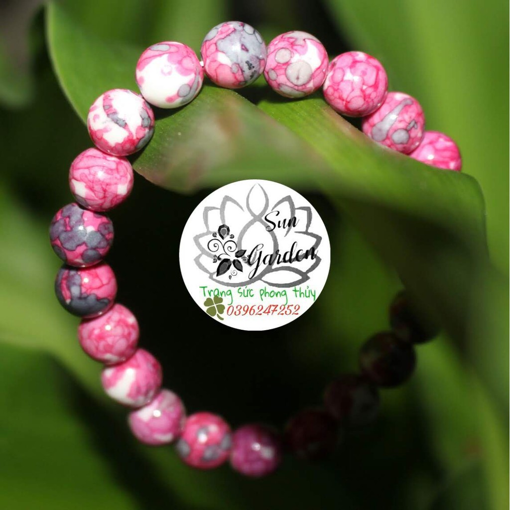 Vòng tay gỗ hóa thạch màu hoa đào 8ly