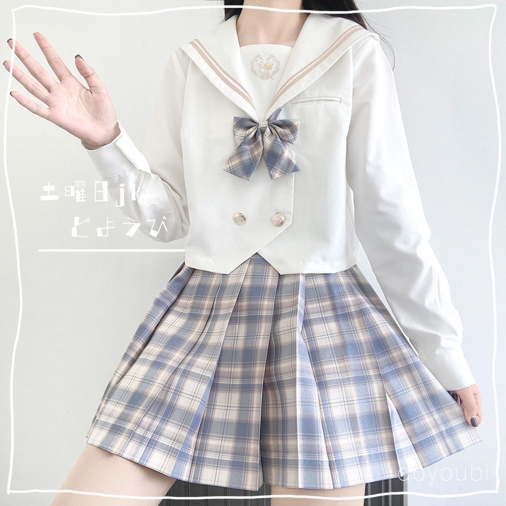 chân váy caro✢☏"Gongque" Tuya ngày JK nguyên bản váy lưới đồng phục chính hãng nữ sinh trung học Nhật xếp ly [vận