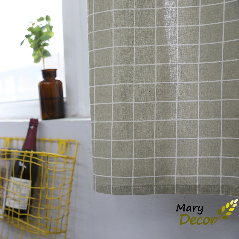 Rèm cửa sổ trang trí vải bố linen đẹp - họa tiết Caro xám R-D06