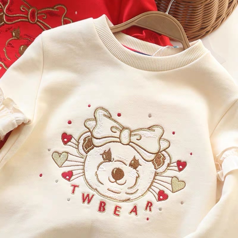 Áo nỉ da cá Teenie Weenie màu kem hình gấu đeo nơ size 105 - 150