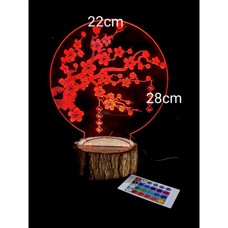 Đèn led cây Mai đế gỗ vỏ tròn.