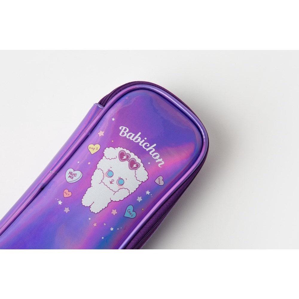 Túi Đựng Bút ARTBOX Họa Tiết Chó Barbichon Nhiều Ngăn Hiệu Ứng Hologram Màu Tím