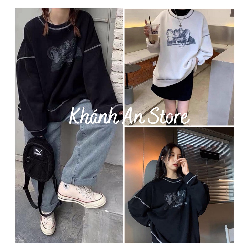 Áo Nỉ The Beatles Kẻ Viền Nữ 🌺 Hoodie thun form rộng tay bồng in hình 🌺