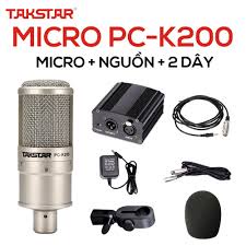 Micro Takstar PC K200 Thu Âm Chuyên Nghiệp , Live Stream, Tặng Nguồn Phantom 48v, Dây Giắc Đầy Đủ Theo Kèm