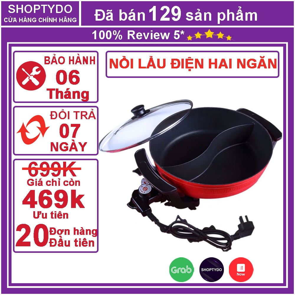 Nồi lẩu điện hai ngăn chống dính tiện lợi, nồi lẩu uyên ương hai ngăn dành cho gia đình