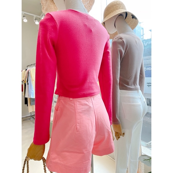 Áo thun nữ vải gân cổ vuông vạt nhọn cá tính MIEU - JA17