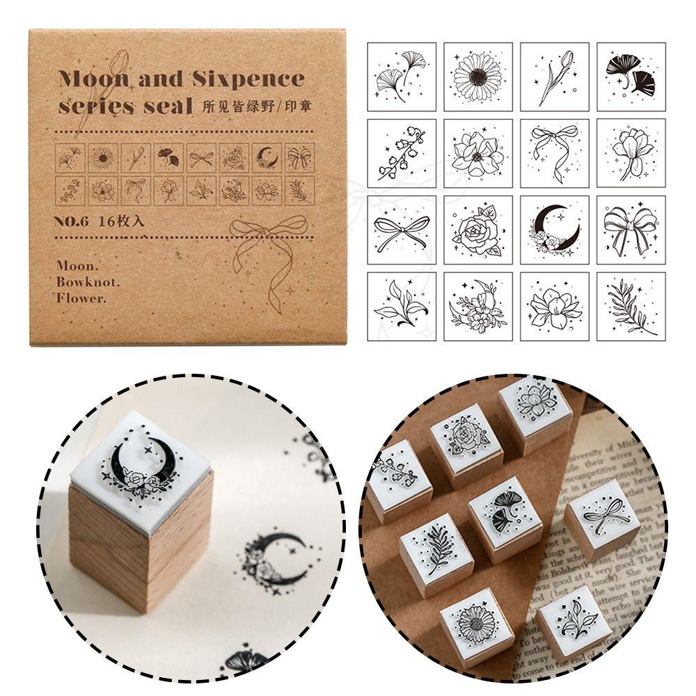 Set 1 / 16 Con Dấu Bằng Gỗ Cao Su Dùng Trang Trí Sổ Tay / Trường Học