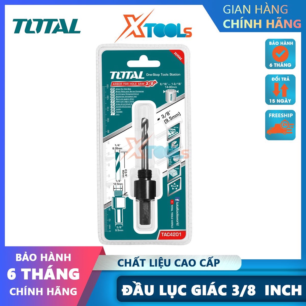 Mũi định tâm cho lưỡi khoét lỗ TOTAL TAC4201, đầu lục giác 3/8 inch phù hợp với cưa lỗ 14mm đến 30mm[CHÍNH HÃNG][XTOOLS]