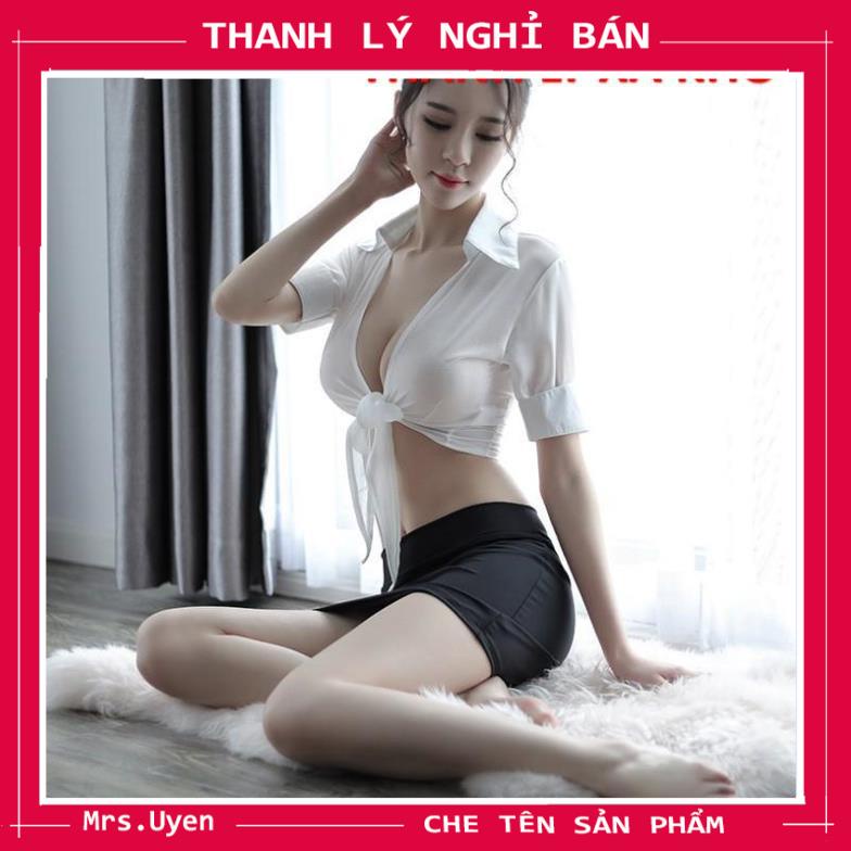 Bộ đồ ngủ nữ cosplay sexy tiếp viên gợi cảm, thư kí dam dang, áo croptop + váy ngủ bó sát TK003 | BigBuy360 - bigbuy360.vn