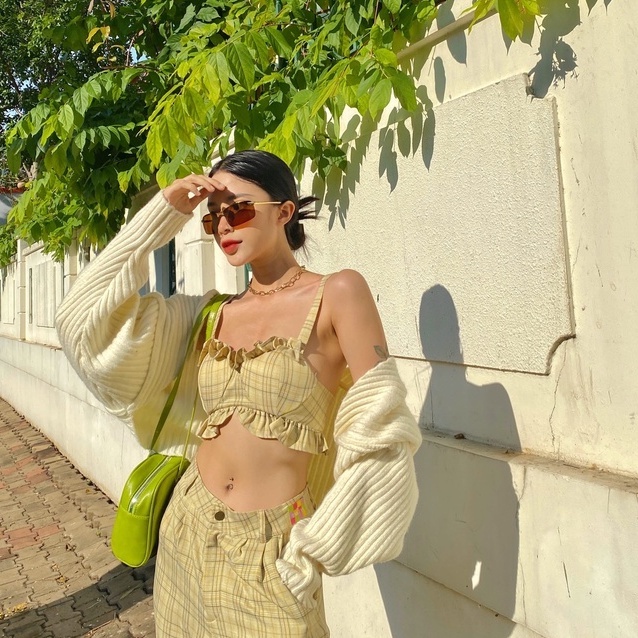 Áo Croptop Bèo Caro Be TARTAN -Wind Croptop SE / Caro Nude - TIẾT KIỆM 𝟔𝟗𝐤 khi mua combo 3 sản phẩm !!