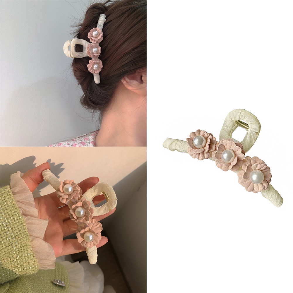 Kẹp Tóc Hình Hoa/Cá Mập Đính Ngọc Trai Hồng Thời Trang Dễ Phối Đồ Cho Nữ